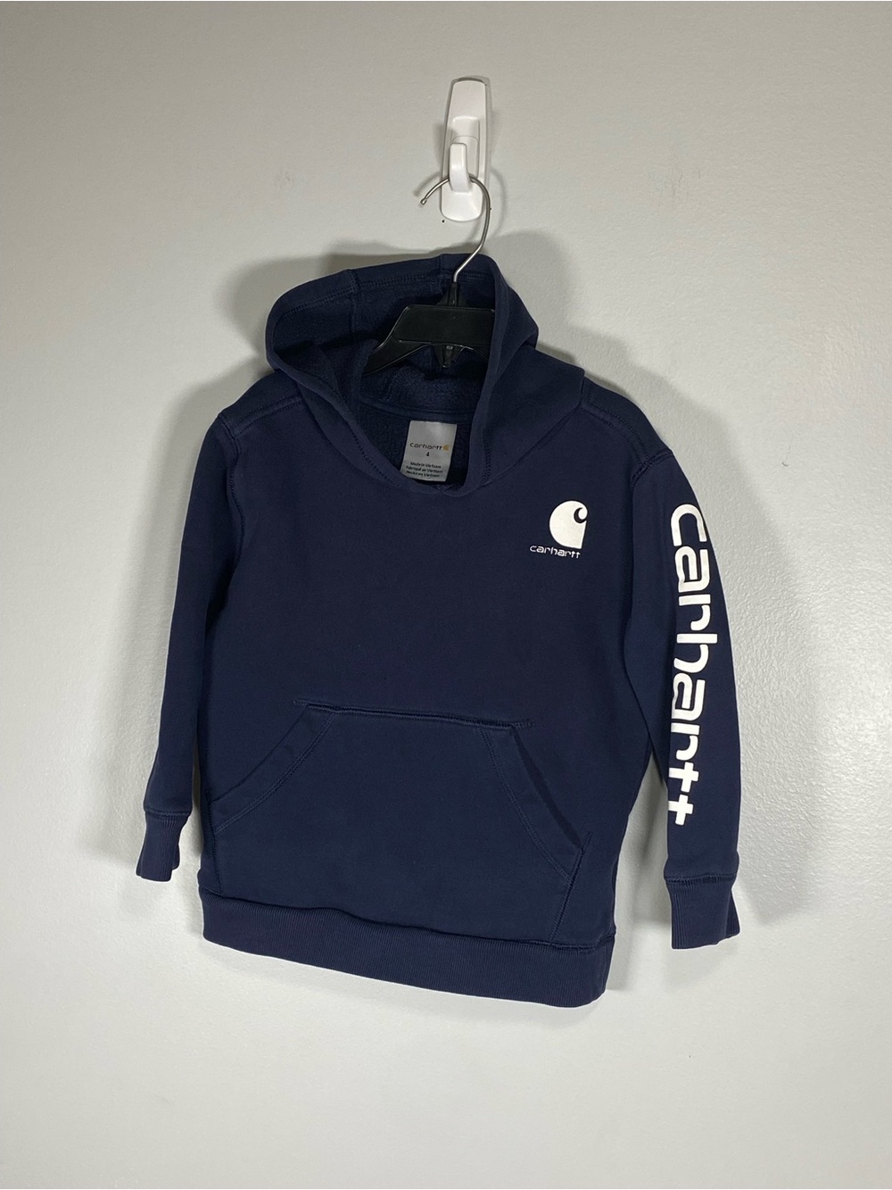 Carhartt Boys Navy Hoodie with White Logo Sleeve